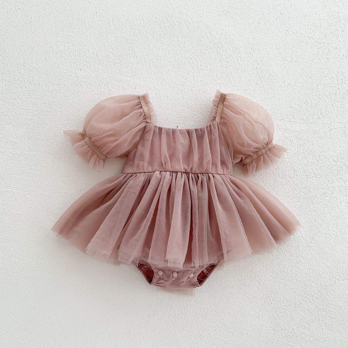 Feather & Fawn Celeste Tulle Puff-Sleeve Romper Dress