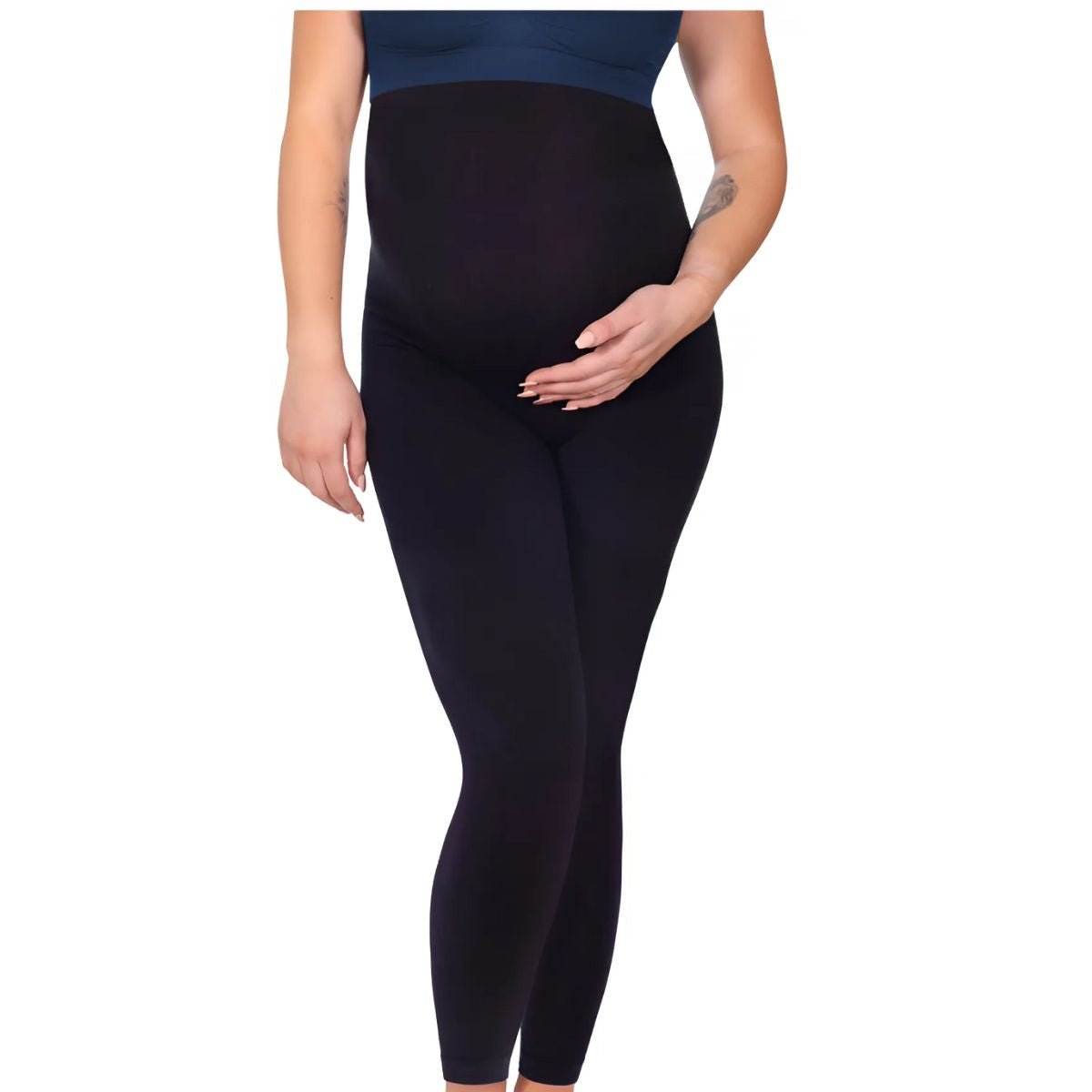 B Free Maternity seamless bamboo leggings with high-rise rib waistband and matte black finish