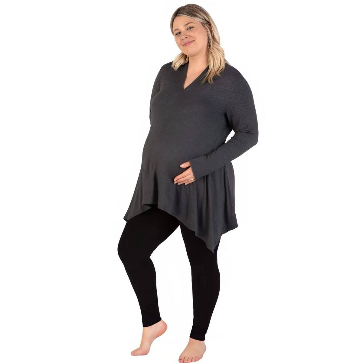 Black seamless high-rise B Free Maternity bamboo leggings with ribbed waistband for pregnancy support