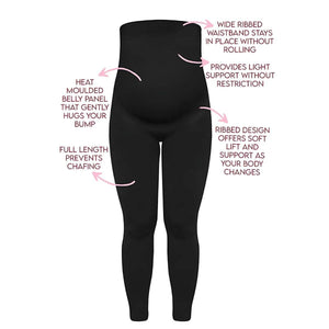 Pregnant woman wearing B Free Maternity Support Leggings with over-the-bump ribbed waistband and seamless stretch fabric