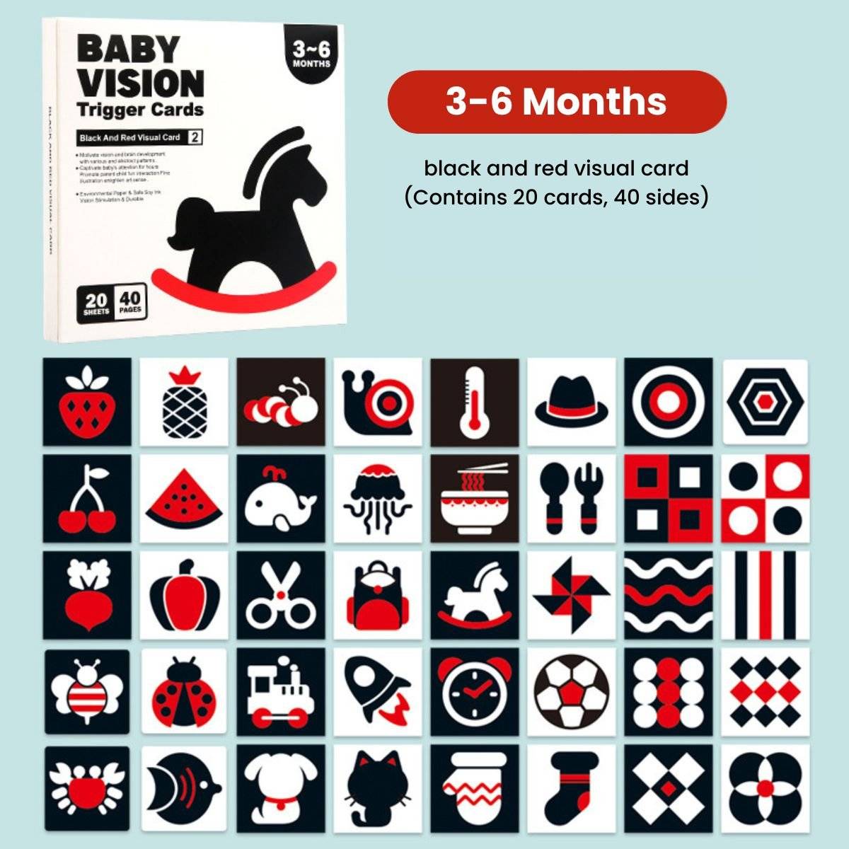 BabiePlay High - Contrast Baby Flashcards for Visual Stimulation & Brain Development Visual Stimulation Cards