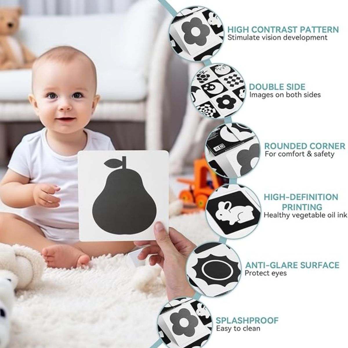 BabiePlay High - Contrast Baby Flashcards for Visual Stimulation & Brain Development Visual Stimulation Cards