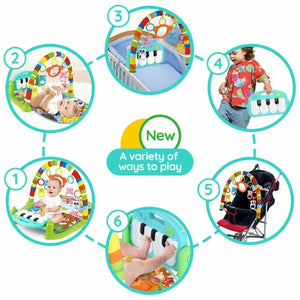 BabiePlay Kick'n'Play Musical Activity Baby Gym Mat with interactive piano, colorful toys, and sensory stimulation for early motor development