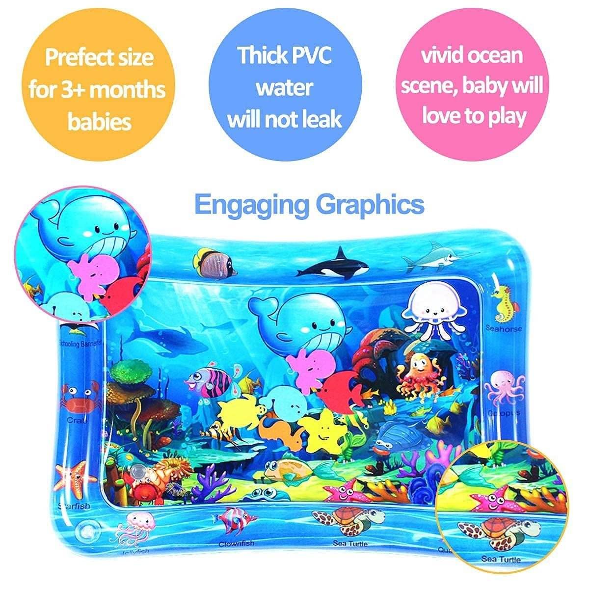Babieplay Tummy Time Sensory Mat water mat with colorful floating toys for baby motor skills development