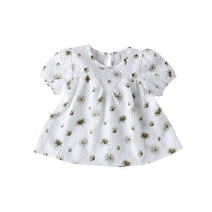 Feather & Fawn vintage floral cotton baby tunic with puff sleeves