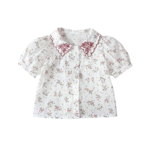 Feather & Fawn vintage floral cotton baby tunic with puff sleeves