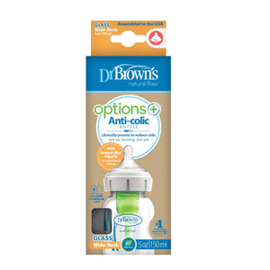 Dr Browns 150ml Options+ Glass Feeding Bottle Wide Neck - 2 pack Baby Bottle