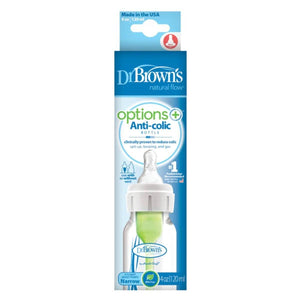 Dr Brown's Options+ Anti Colic Bottle Narrow Neck with Level 1 Teat, 120ml & 250ml Baby Bottle