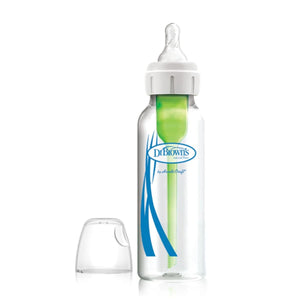 Dr Brown's Options+ Anti Colic Narrow Neck GLASS Bottle with Level 1 Teat, 120ml & 250ml Baby Bottle