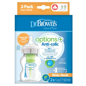 Dr Brown's Options+ Anti Colic Wide Neck Bottle with Level 1 Teat, 150ml Baby Bottle