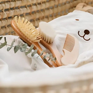 Feather & Fawn 3 - Piece Baby Grooming Set 3 Pcs Wooden Brush & Comb Set Baby Grooming Kits