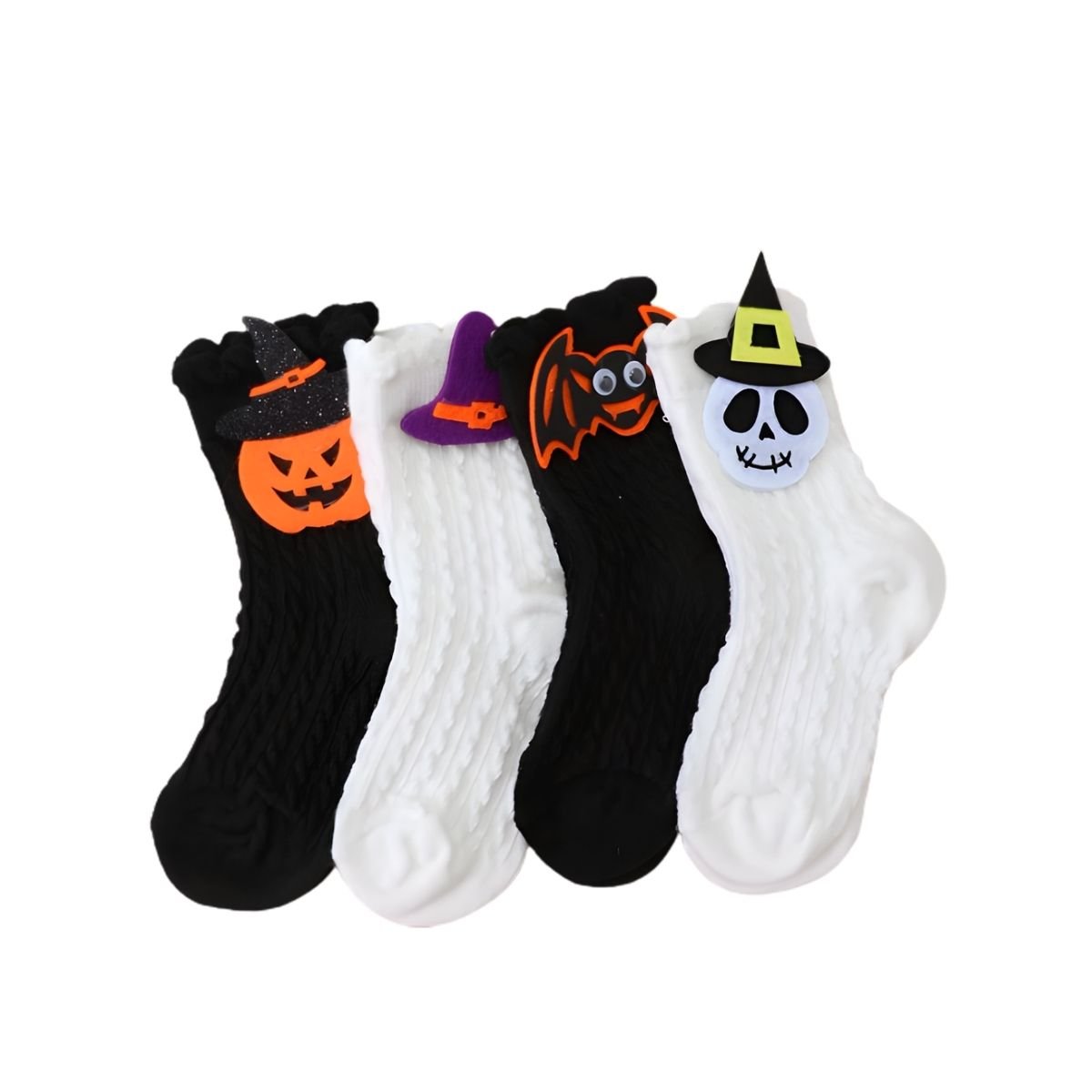 Feather & Fawn 3D Halloween Cartoon Socks for Toddlers | Pumpkin, Bat, Witch Hat & Skeleton Halloween