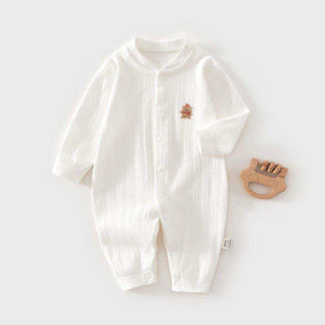 Feather & Fawn all-season baby romper in cotton with full front snaps
