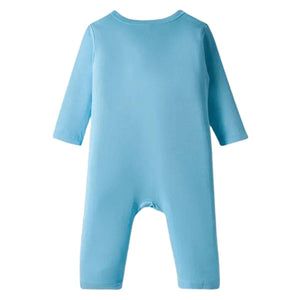 Feather & Fawn Babyhug Cotton Interlock Front - Open Romper | Animal Safari Print / Light Blue Giraffe Baby Clothes