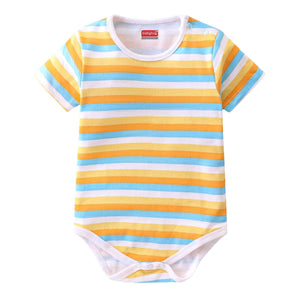 Feather & Fawn Babyhug Cotton Knit Half - Sleeve Baby Onesie | Safari Joy Ride, Jungle Animals, or Striped Baby Clothes