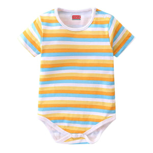 Feather & Fawn Babyhug Cotton Knit Half - Sleeve Baby Onesie | Safari Joy Ride, Jungle Animals, or Striped Baby Clothes