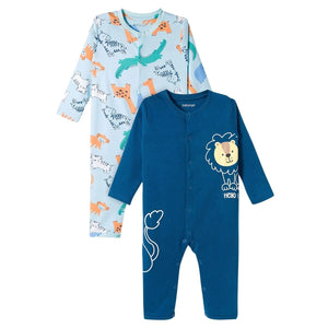Feather & Fawn Babyoye Full - Sleeve Cotton Romper | Safari Lion or Jungle Animals Baby Clothes