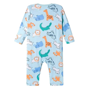Feather & Fawn Babyoye Full - Sleeve Cotton Romper | Safari Lion or Jungle Animals Baby Clothes