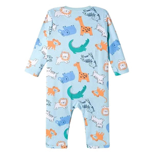 Feather & Fawn Babyoye Full - Sleeve Cotton Romper | Safari Lion or Jungle Animals Baby Clothes