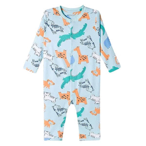 Feather & Fawn Babyoye Full - Sleeve Cotton Romper | Safari Lion or Jungle Animals Baby Clothes