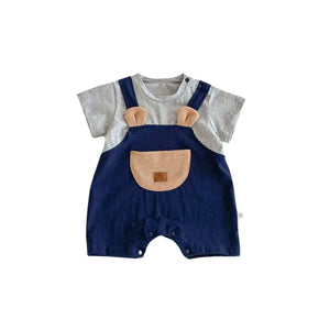 Feather & Fawn Bear Pocket Navy Romper Baby Clothes