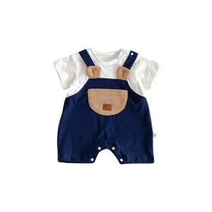 Feather & Fawn Bear Pocket Navy Romper Baby Clothes