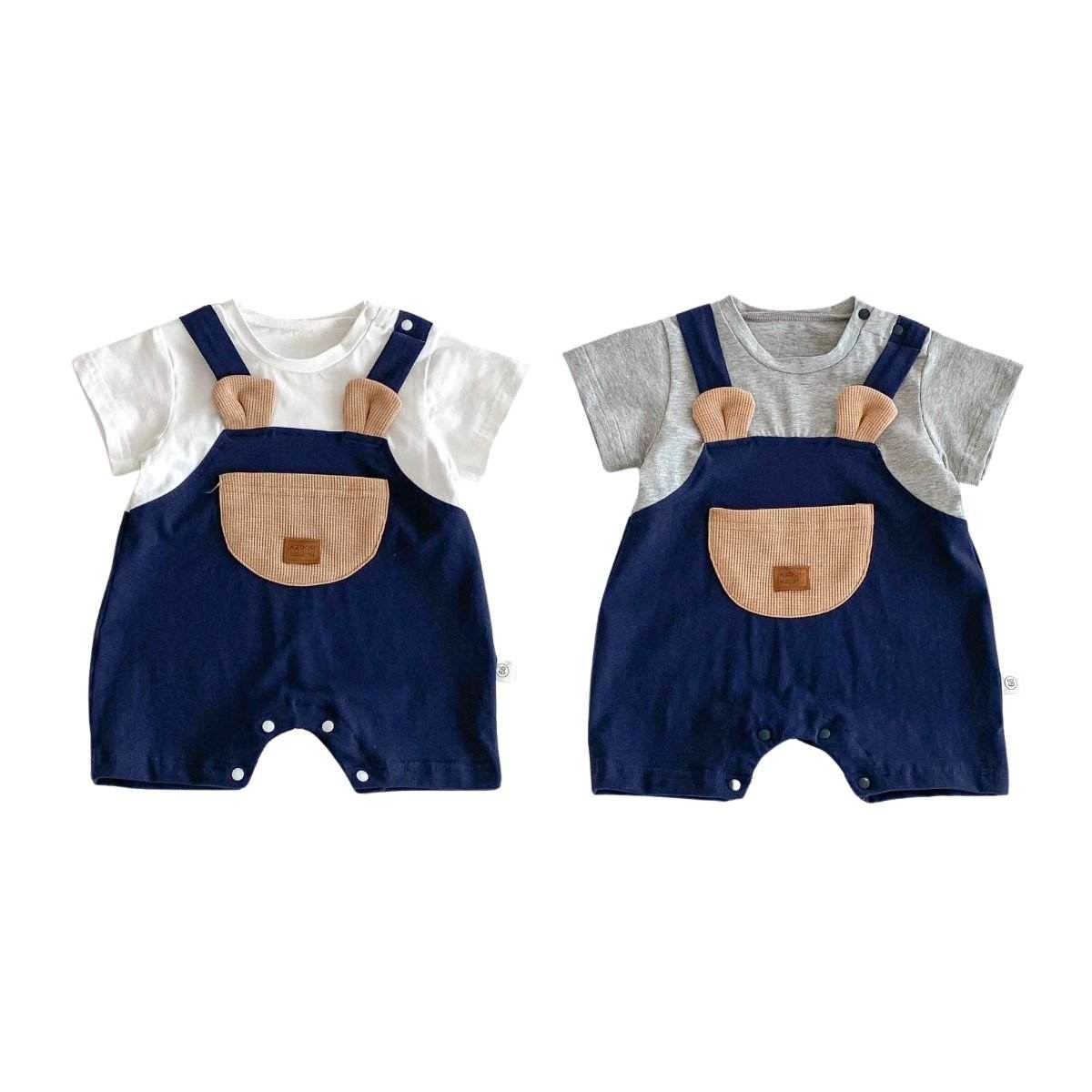 Feather & Fawn Bear Pocket Navy Romper Baby Clothes