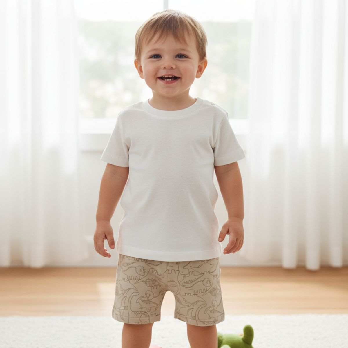 Feather & Fawn Boochee Baby Boys Ecru Dinosaur Knit Shorts Baby Clothes