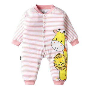 Feather & Fawn Child World Interlock Knit Full - Sleeve Striped Romper | Giraffe & Lion Print Baby Clothes