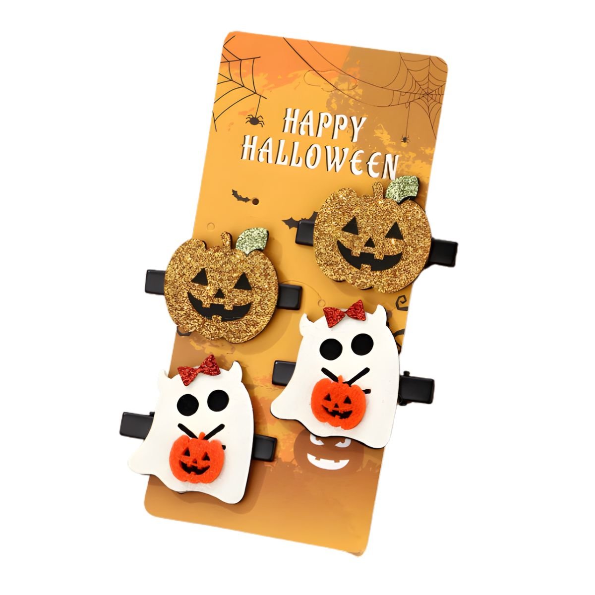 Feather & Fawn Halloween Ghost & Pumpkin Hair Clips | 4 - Piece Glitter Set Halloween