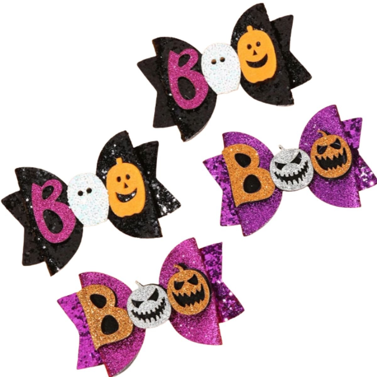 Feather & Fawn Halloween Glitter “BOO” Hair Bow Clip | Random Design Halloween