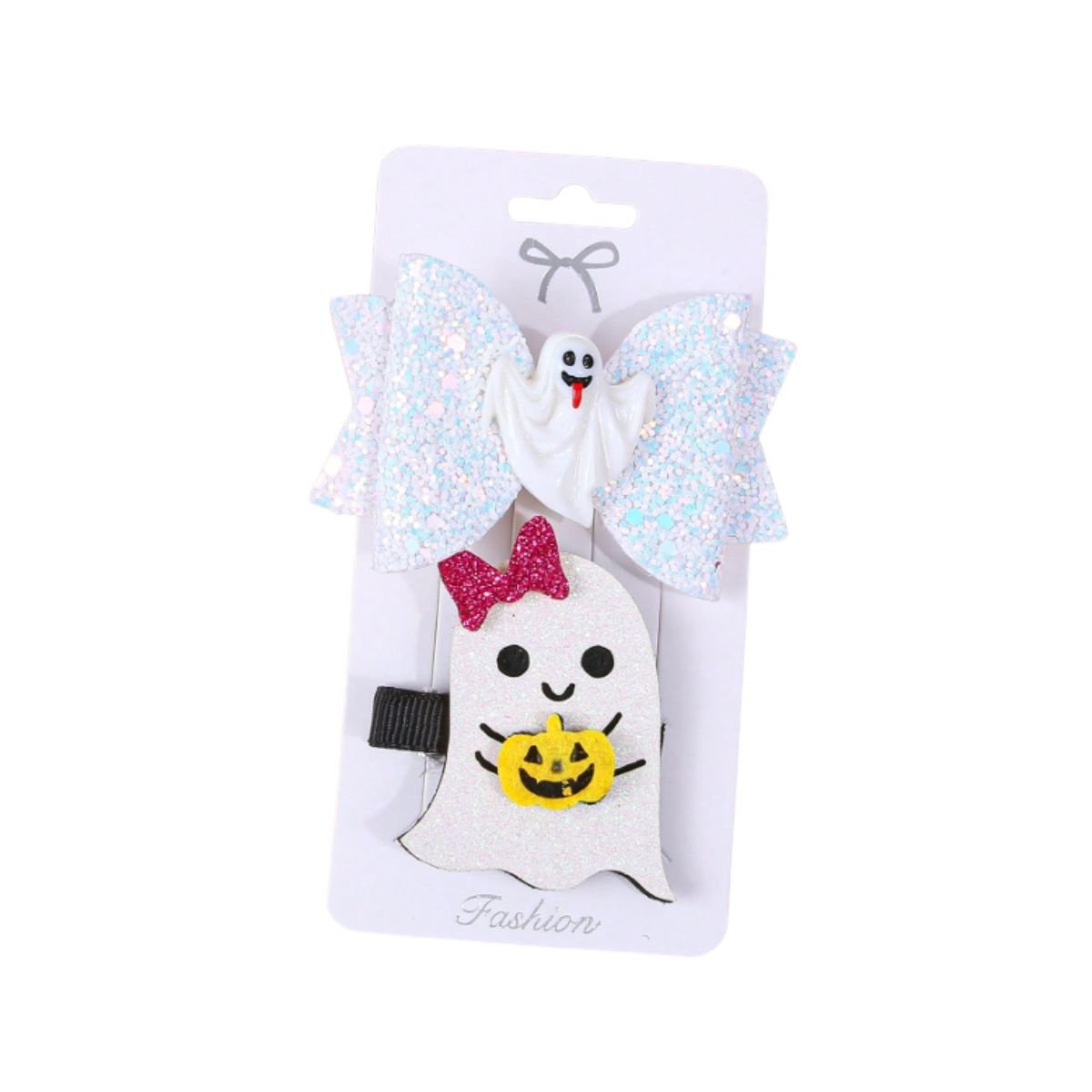Feather & Fawn Halloween Glitter Hair Clip Set (2 pcs) | Pumpkin or Ghost Design Halloween