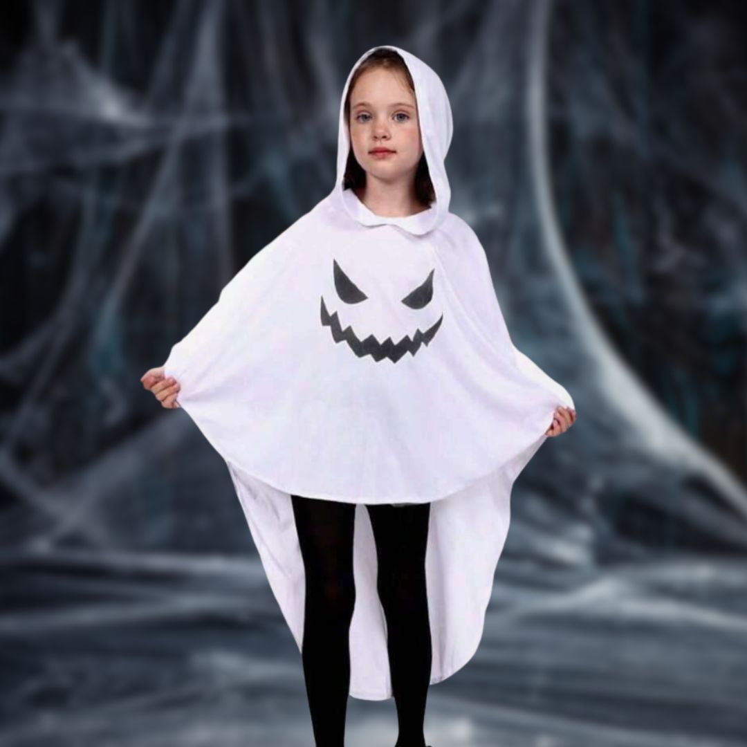 Feather & Fawn Kids Luminous Ghost Cape Costume | Glow - in - the - Dark Halloween Hooded Cloak Halloween