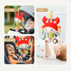 Feather & Fawn Pram Hanging Toy Sensory Plush Toy with Squeaker | Crab & Zebra Pram Hanging Toy