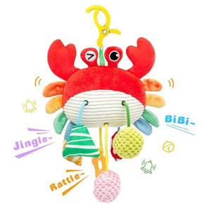 Feather & Fawn Pram Hanging Toy Sensory Plush Toy with Squeaker | Crab & Zebra Pram Hanging Toy
