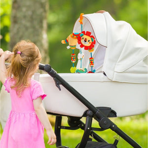 Feather & Fawn Sensory Animals Baby Hanging Toy For Pram With Teether Pram Hanging Toy