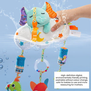 Feather & Fawn Sensory Animals Baby Hanging Toy For Pram With Teether Pram Hanging Toy