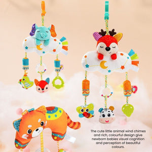 Feather & Fawn Sensory Animals Baby Hanging Toy For Pram With Teether Pram Hanging Toy