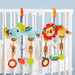 Feather & Fawn Sensory Animals Baby Hanging Toy For Pram With Teether Pram Hanging Toy