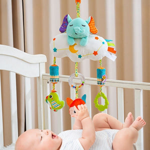 Feather & Fawn Sensory Animals Baby Hanging Toy For Pram With Teether Pram Hanging Toy