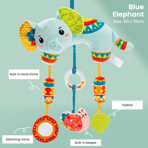 Feather & Fawn Sensory Animals Baby Hanging Toy For Pram With Teether Pram Hanging Toy