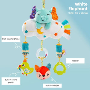 Feather & Fawn Sensory Animals Baby Hanging Toy For Pram With Teether Pram Hanging Toy