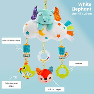 Feather & Fawn Sensory Animals Baby Hanging Toy For Pram With Teether Pram Hanging Toy