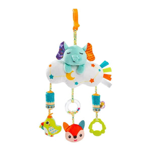 Feather & Fawn Sensory Animals Baby Hanging Toy For Pram With Teether Pram Hanging Toy