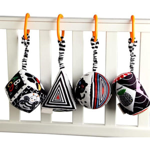 Feather & Fawn Squeaky Sensory Hanging Toy | Visual Developmental Black & White Shapes Pram Hanging Toy