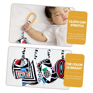 Feather & Fawn Squeaky Sensory Hanging Toy | Visual Developmental Black & White Shapes Pram Hanging Toy