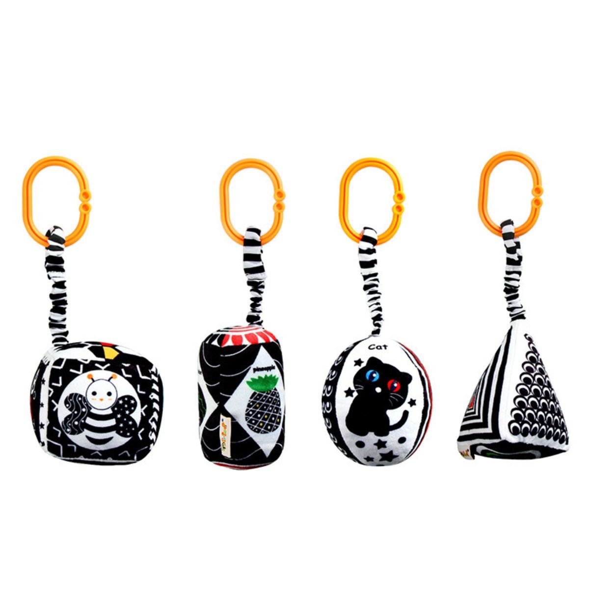 Feather & Fawn Squeaky Sensory Hanging Toy | Visual Developmental Black & White Shapes Pram Hanging Toy