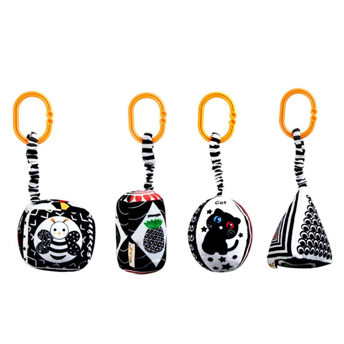 Feather & Fawn Squeaky Sensory Hanging Toy | Visual Developmental Black & White Shapes Pram Hanging Toy