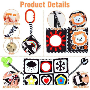 Feather & Fawn Squeaky Sensory Hanging Toy | Visual Developmental Black & White Shapes Pram Hanging Toy