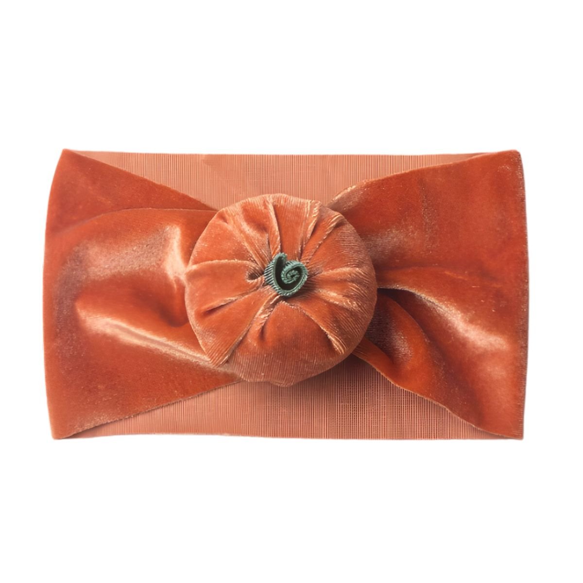 Feather & Fawn Velvet Pumpkin Baby Headband | Soft Stretchy Bow for Halloween Halloween